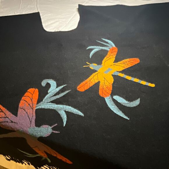 Unbranded Accessories - Women’s Black Open-Front Fringe Shawl/Wrap with Dragonfly Print